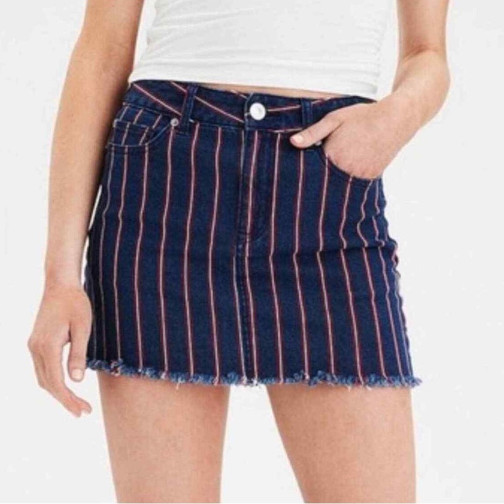 NWT American Eagle Striped Denim Mini Skirt Super Stretch Hi-Rise size 10